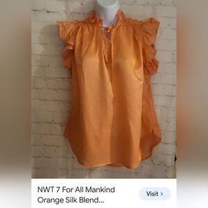 7 for all Mankind Orange/Peach  blouse w/Flutter sleeves sz S